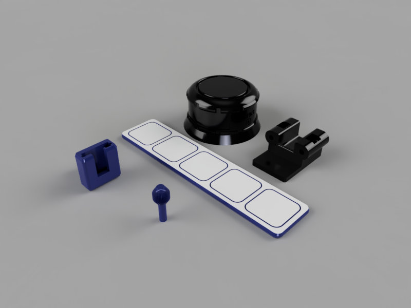 A render of tools and repair parts such as replacement grill knobs, screw sorters, and lamp switches